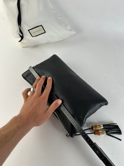 Vintage Gucci Pebbled Leather Clutch Bag Black