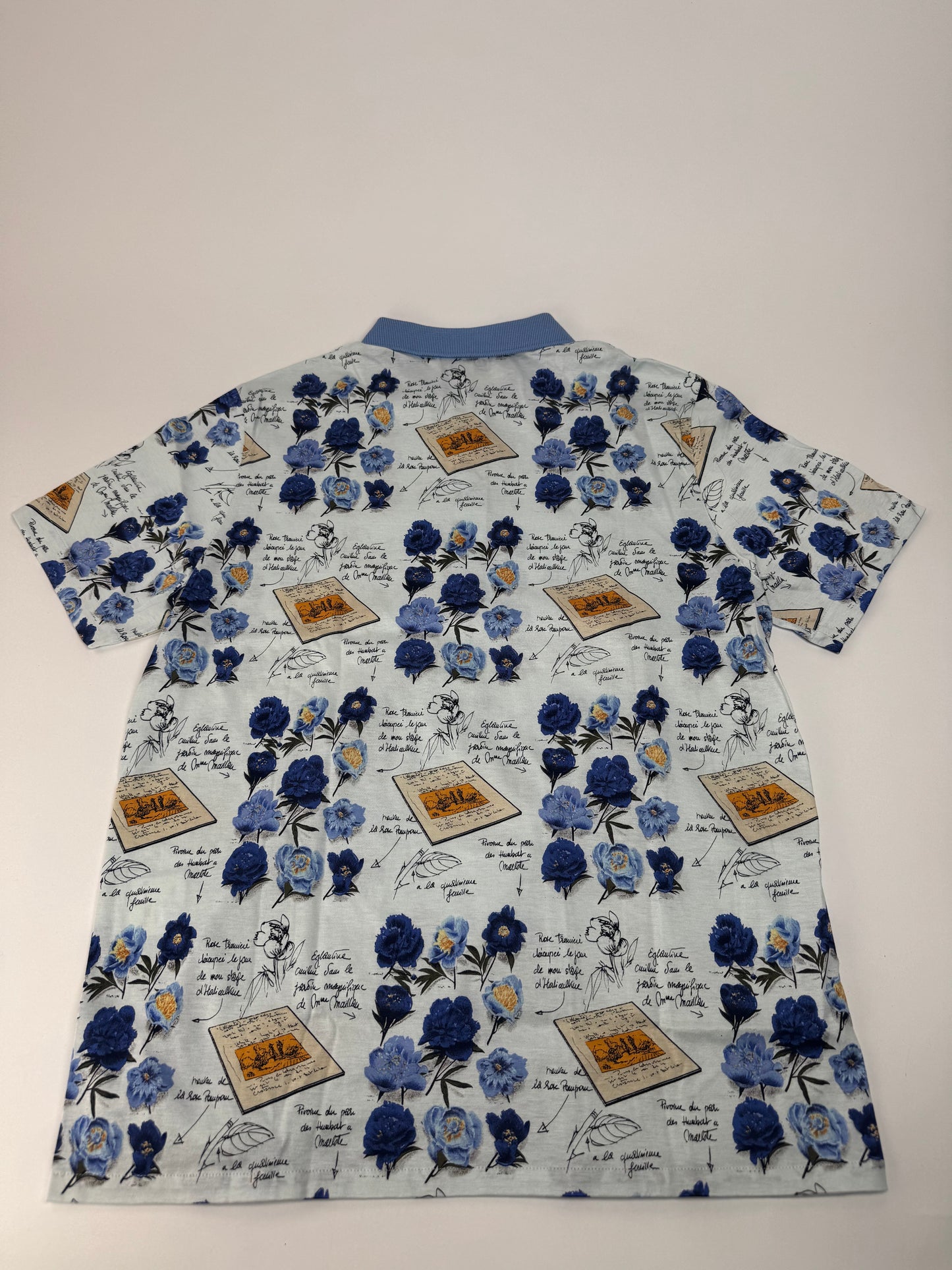 Vintage Dior Cotton Polo Shirt Floral Blue White L