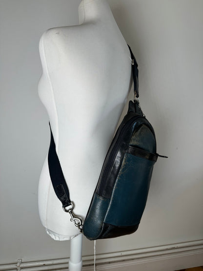 Vintage Coach Leather Sling Bag Teal Black Silver-Tone