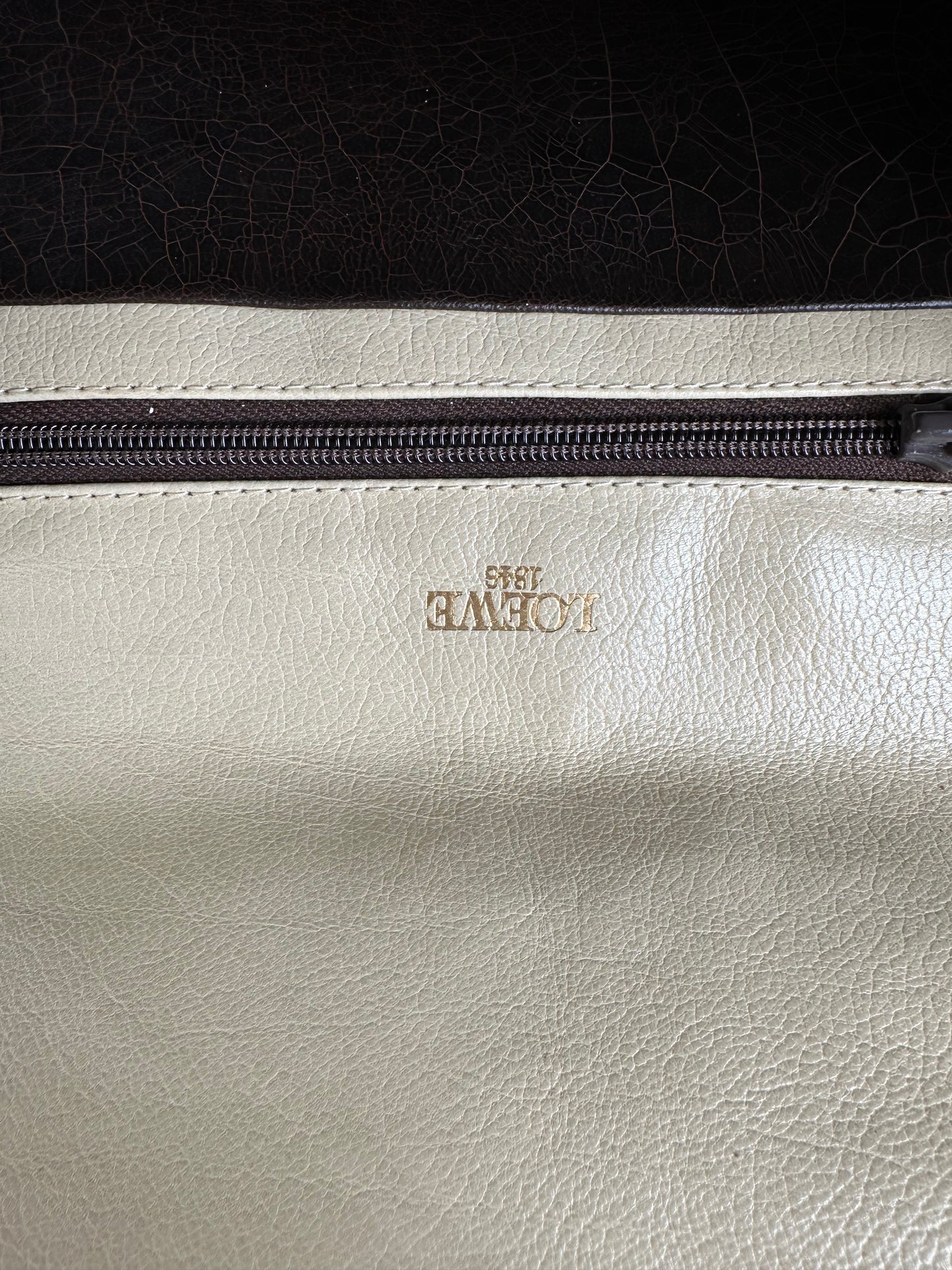 Vintage Loewe Leather Shoulder Bag Cream Gold-tone