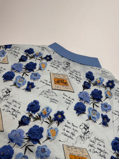 Vintage Dior Cotton Polo Shirt Floral Blue White L