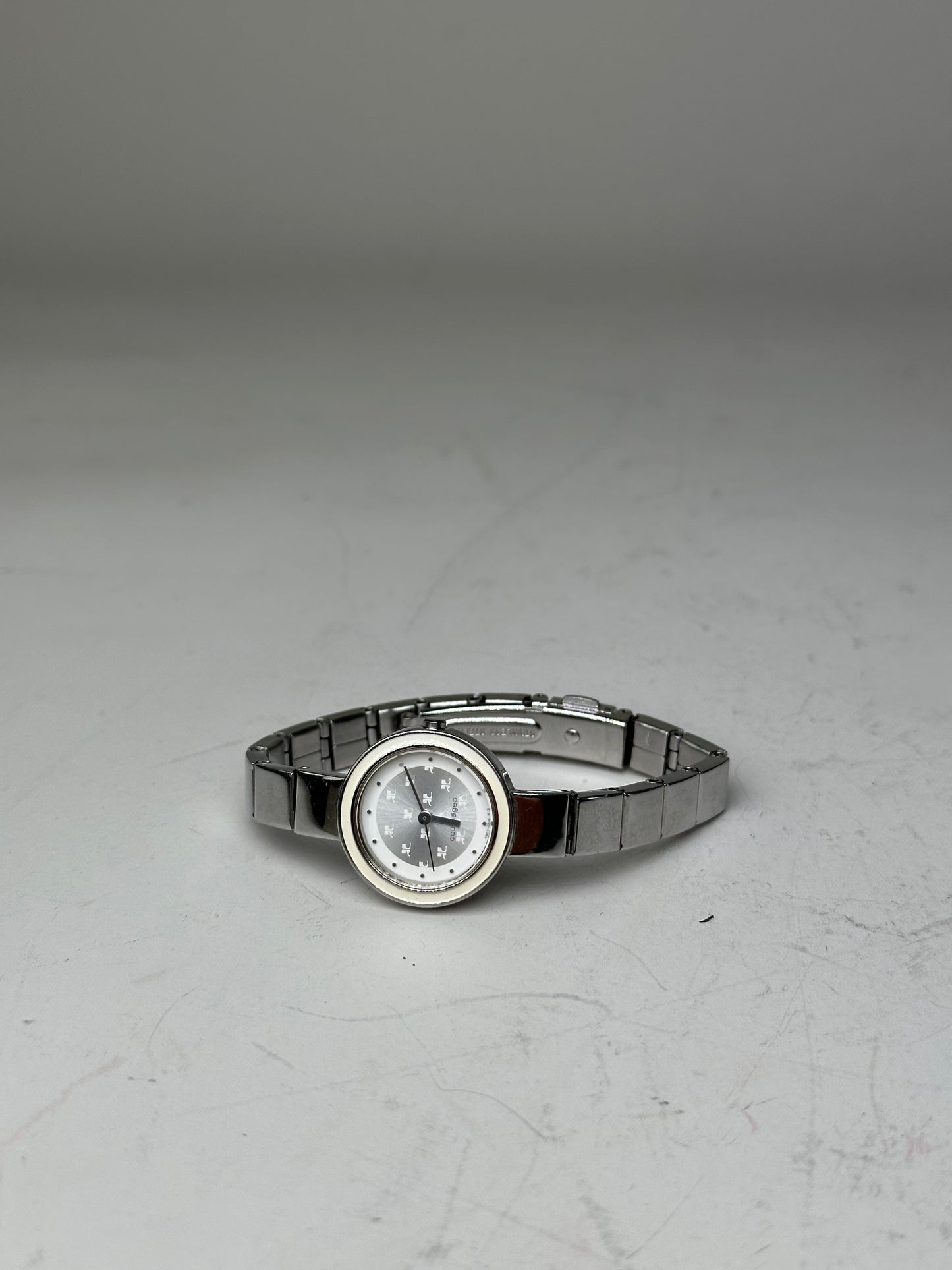 Vintage Courreges Stainless Steel Bracelet Watch Silver White