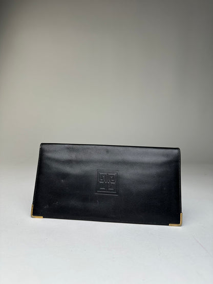 Vintage Givenchy 4G Logo Leather Long Wallet Black