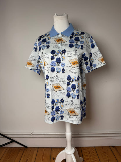 Vintage Dior Cotton Polo Shirt Floral Blue White L