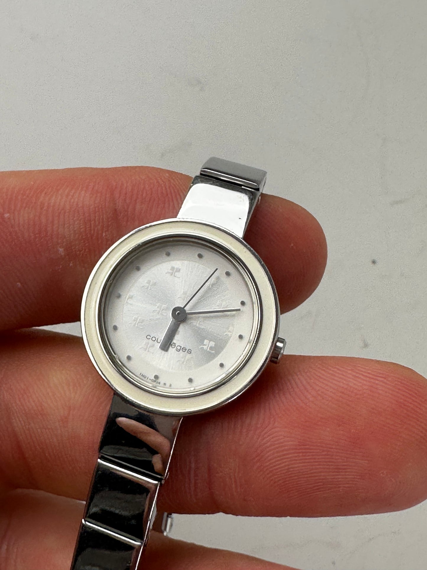 Vintage Courreges Stainless Steel Bracelet Watch Silver White