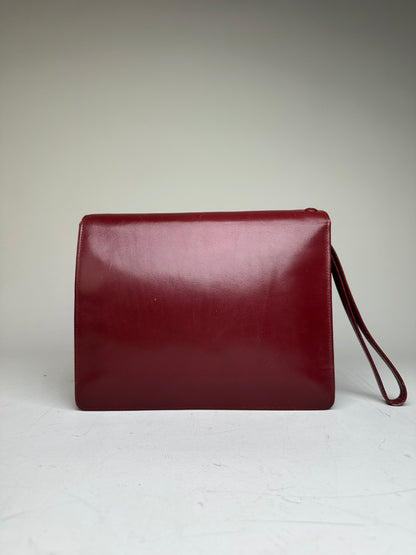 Vintage Cartier Leather Clutch Bag Burgundy Gold-tone