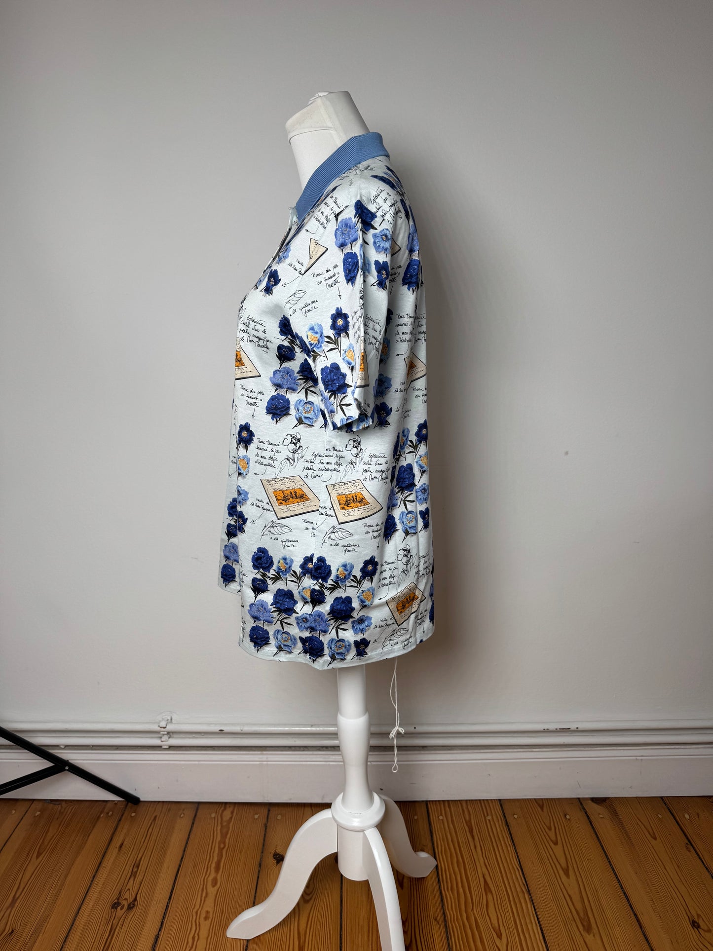 Vintage Dior Cotton Polo Shirt Floral Blue White L