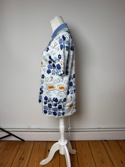 Vintage Dior Cotton Polo Shirt Floral Blue White L