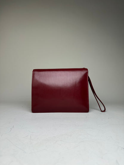 Vintage Cartier Leather Clutch Bag Burgundy Gold-tone