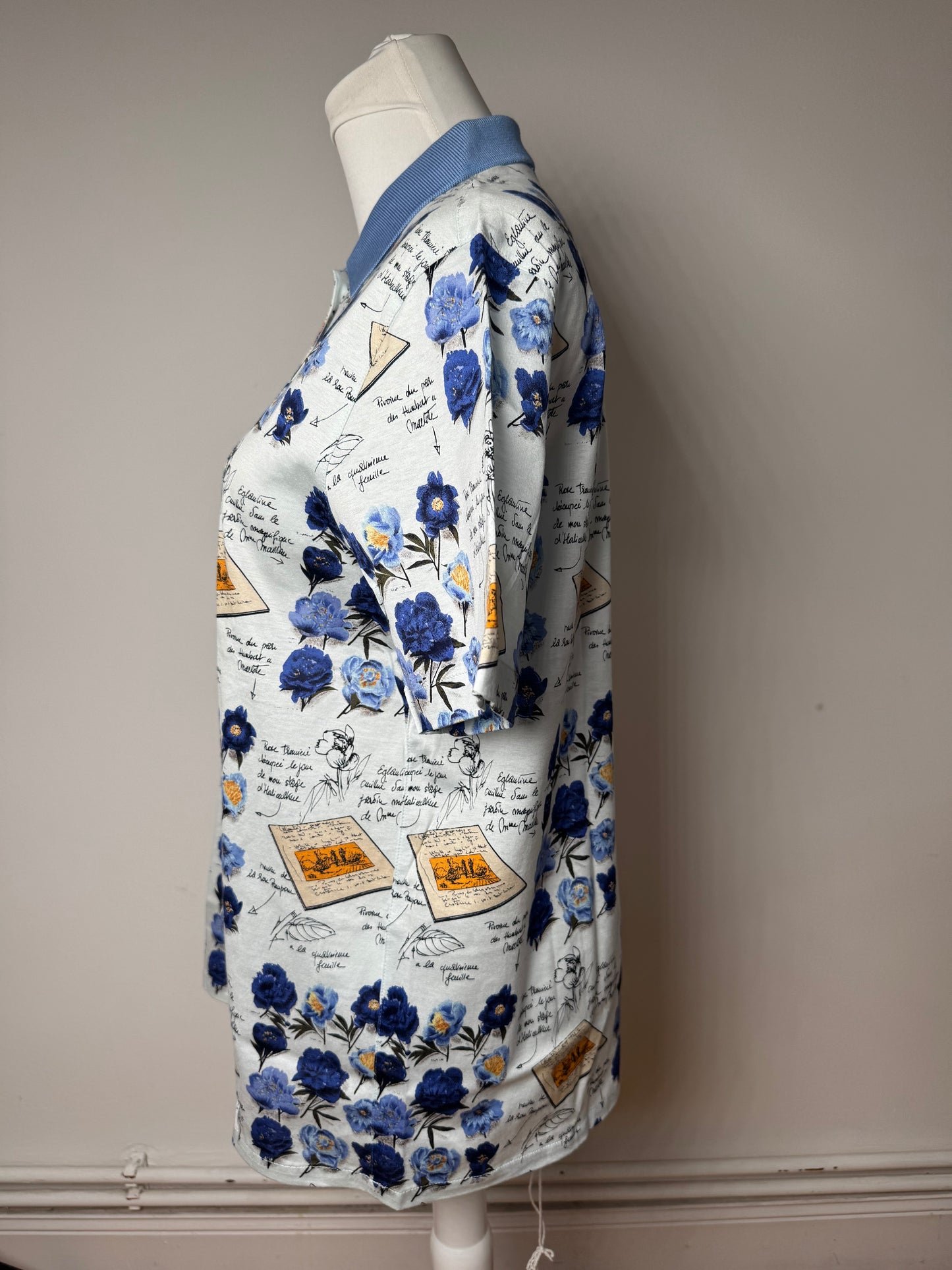 Vintage Dior Cotton Polo Shirt Floral Blue White L