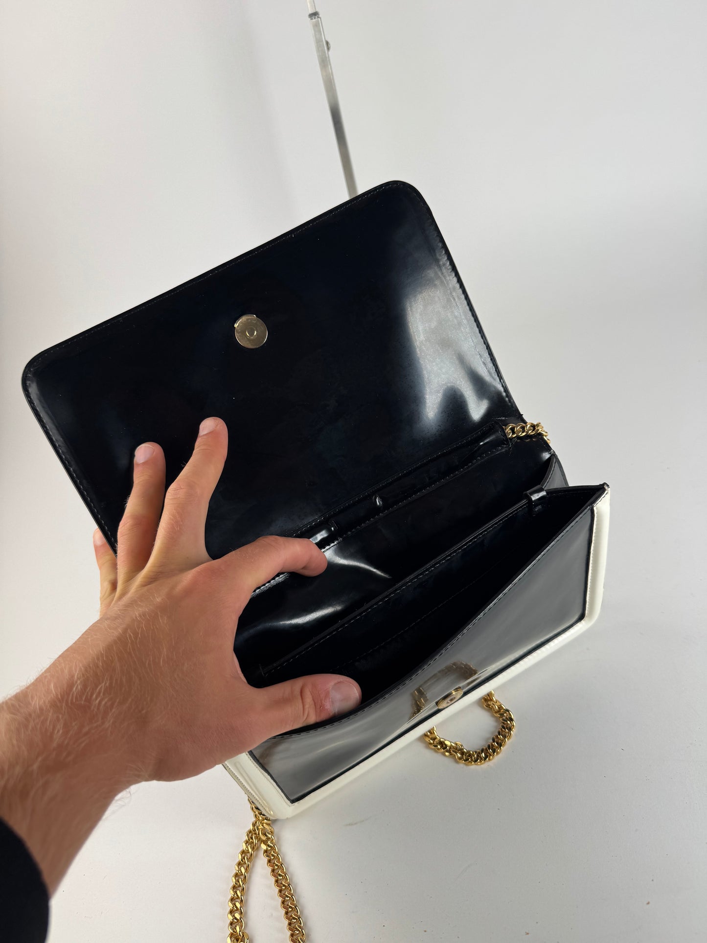 Sac vintage en cuir verni Stella Mc Cartney blanc noir