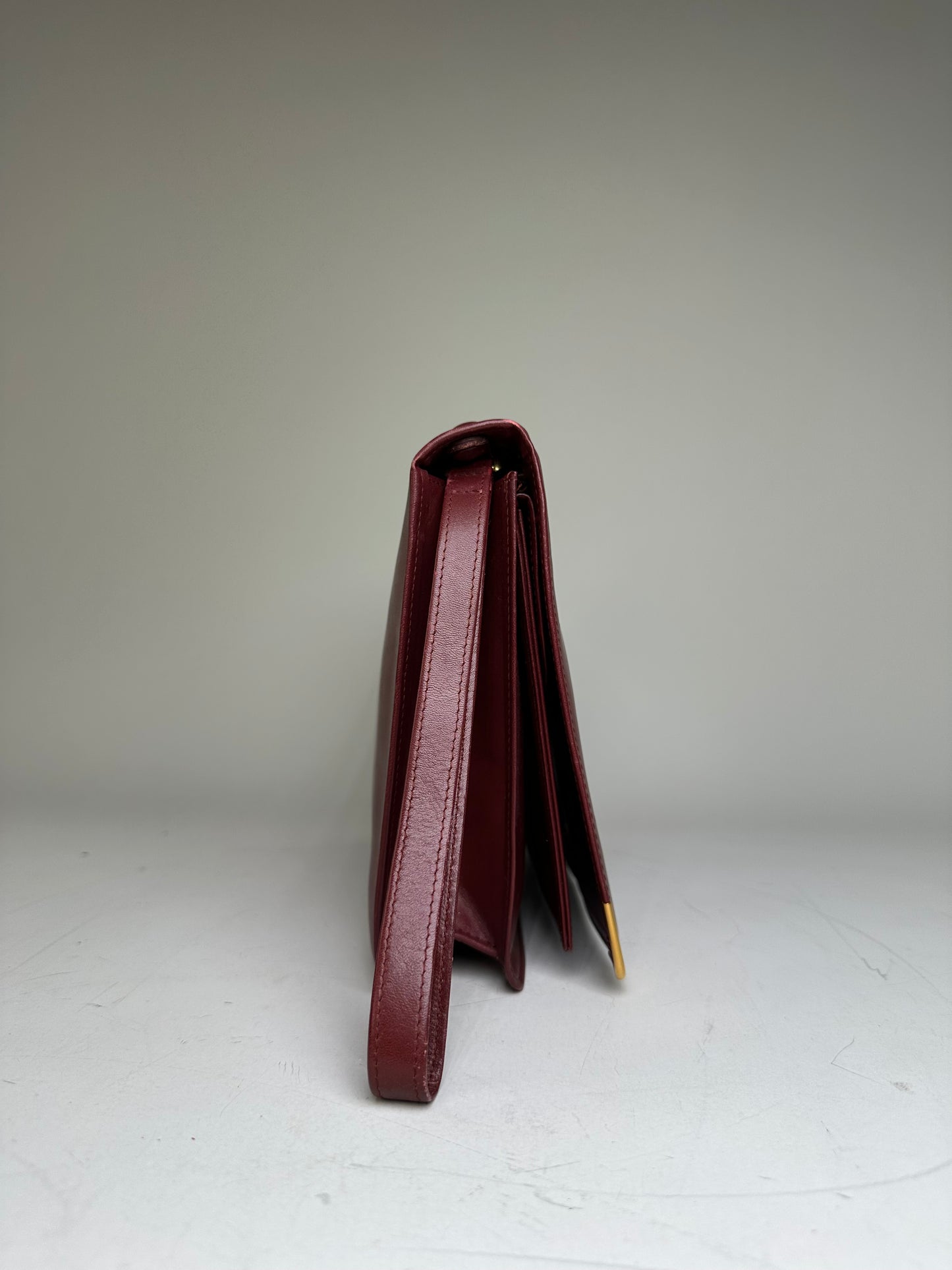 Vintage Cartier Leather Clutch Bag Burgundy Gold-tone