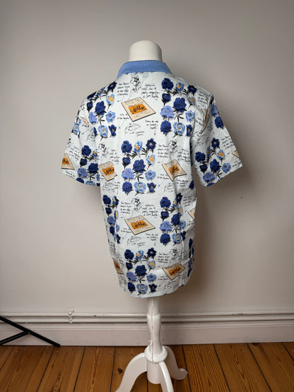 Vintage Dior Cotton Polo Shirt Floral Blue White L