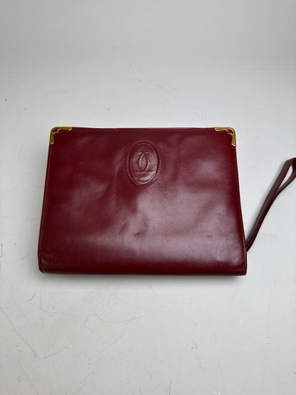 Vintage Cartier Leather Clutch Bag Burgundy Gold-tone