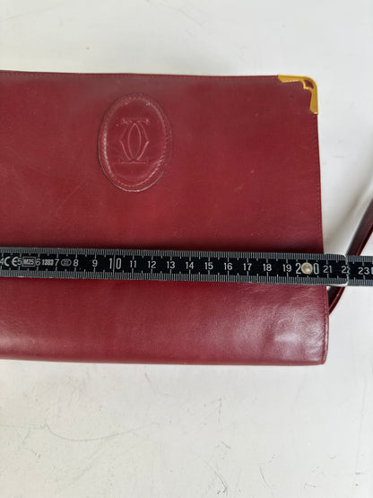 Vintage Cartier Leather Clutch Bag Burgundy Gold-tone