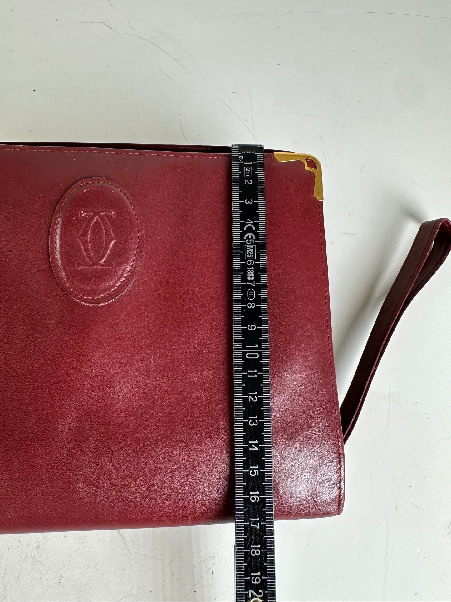 Vintage Cartier Leather Clutch Bag Burgundy Gold-tone