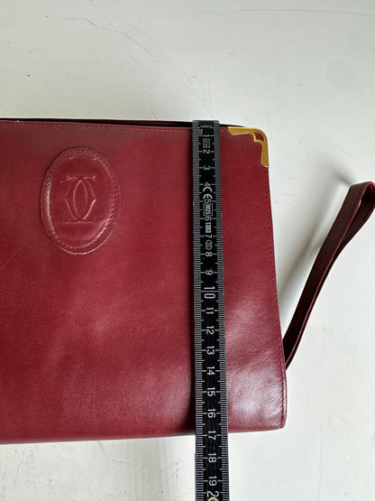 Vintage Cartier Leather Clutch Bag Burgundy Gold-tone