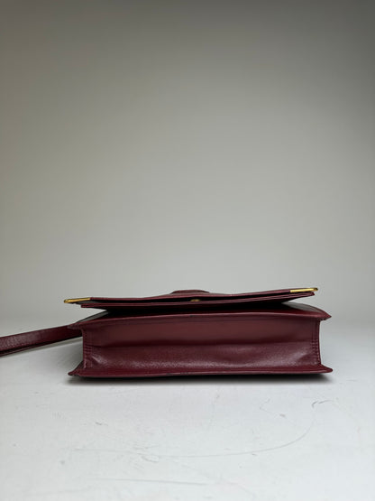 Vintage Cartier Leather Clutch Bag Burgundy Gold-tone