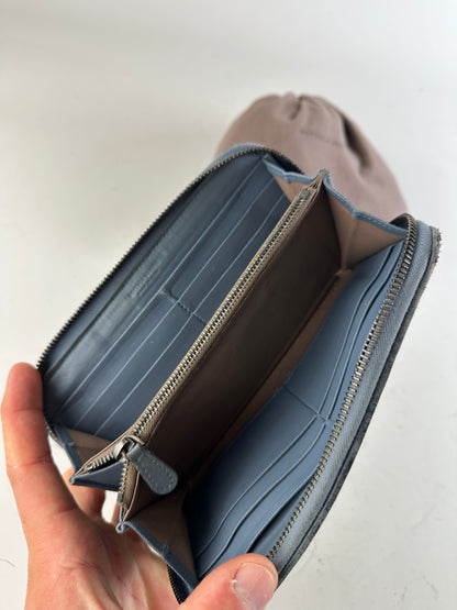 Vintage Bottega Veneta Woven Leather Zip Wallet Blue Silver