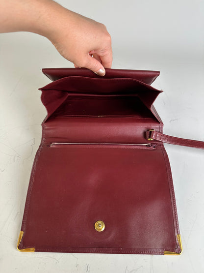Vintage Cartier Leather Clutch Bag Burgundy Gold-tone