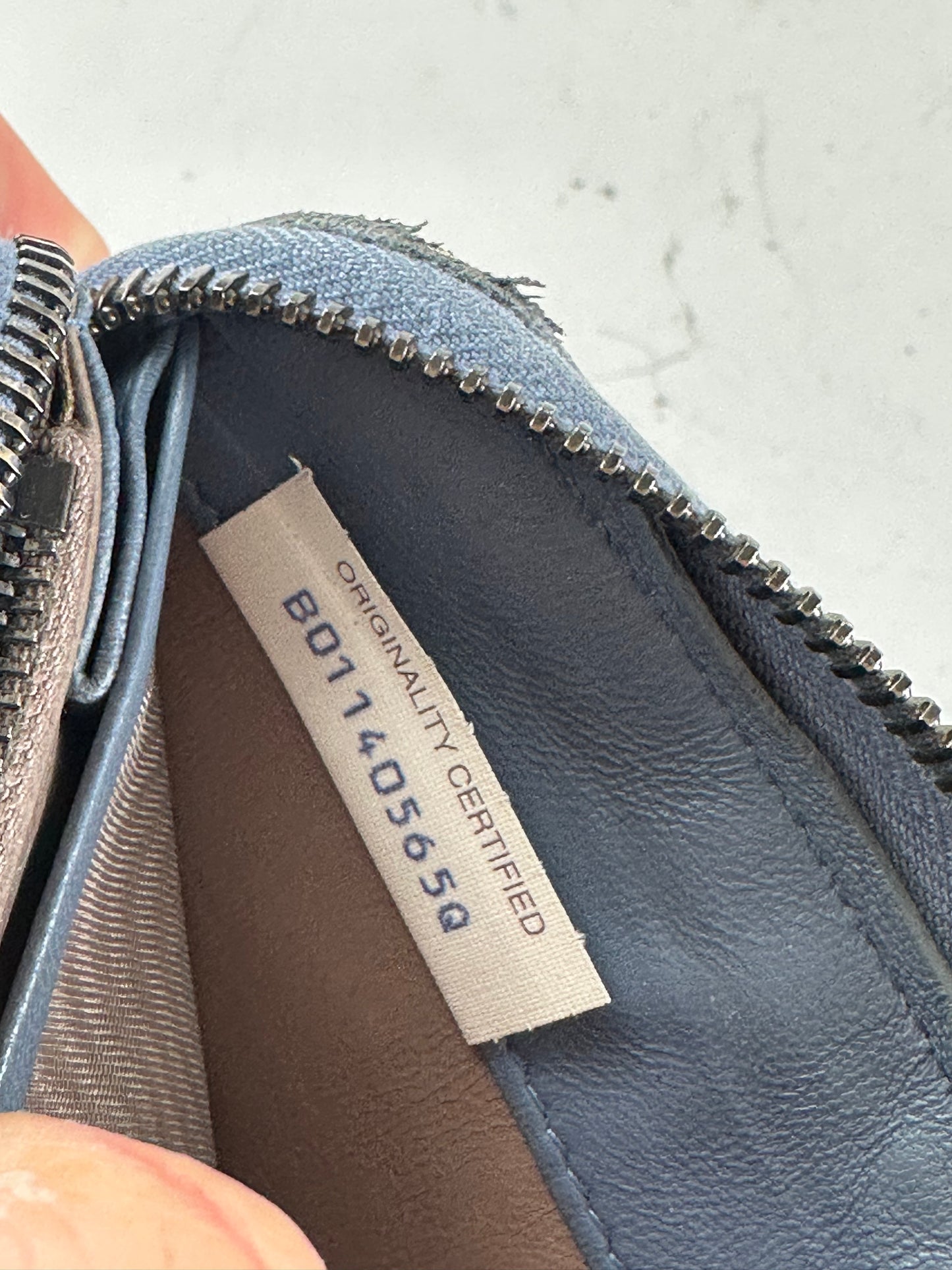 Vintage Bottega Veneta Woven Leather Zip Wallet Blue Silver