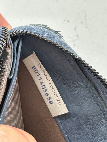 Vintage Bottega Veneta Woven Leather Zip Wallet Blue Silver