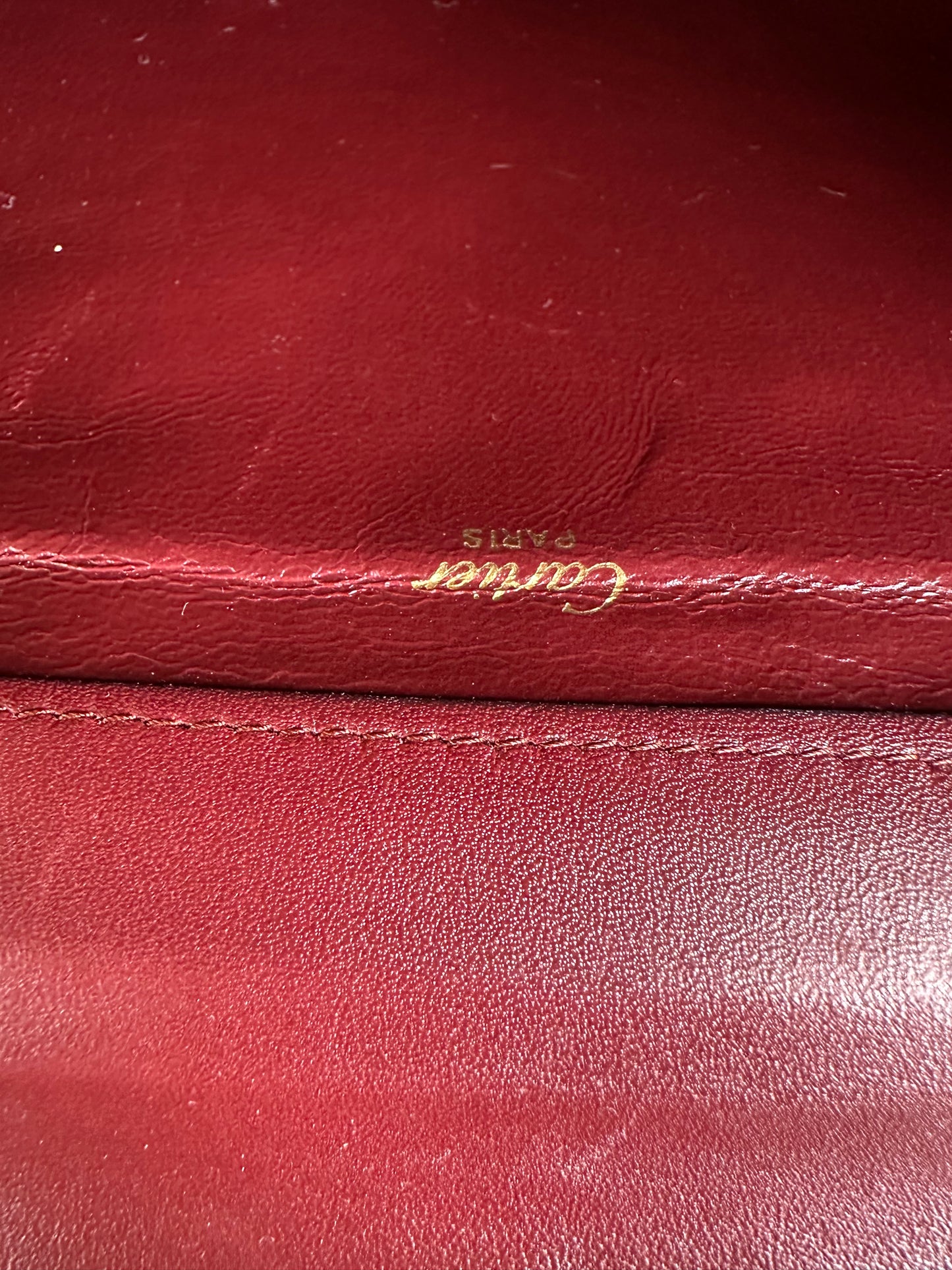 Vintage Cartier Leather Clutch Bag Burgundy Gold-tone