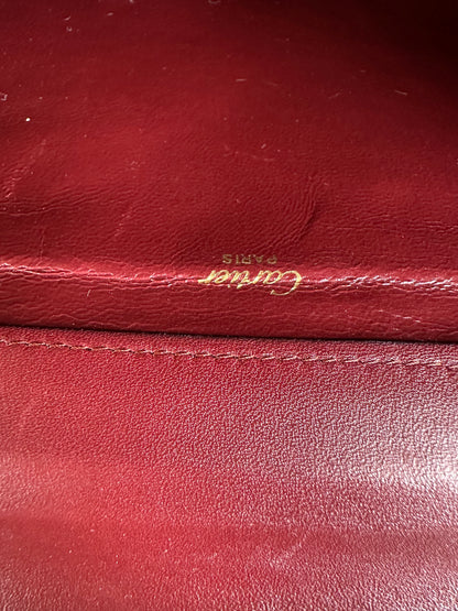Vintage Cartier Leather Clutch Bag Burgundy Gold-tone