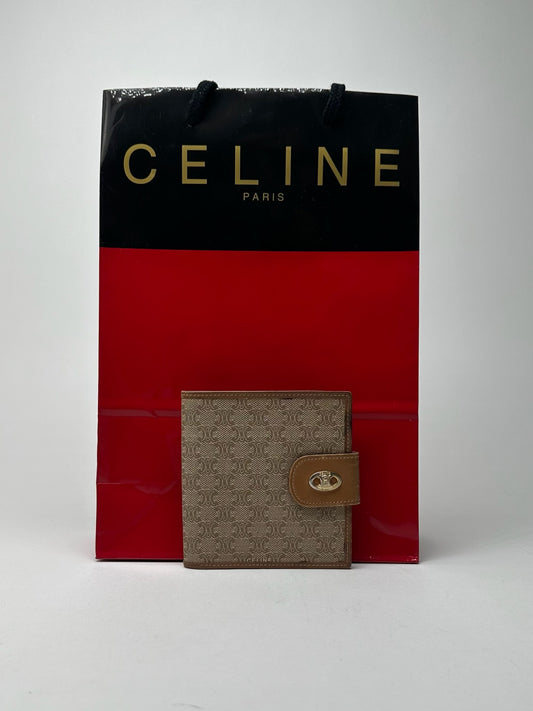 Portefeuille vintage en cuir monogramme Céline Paris beige