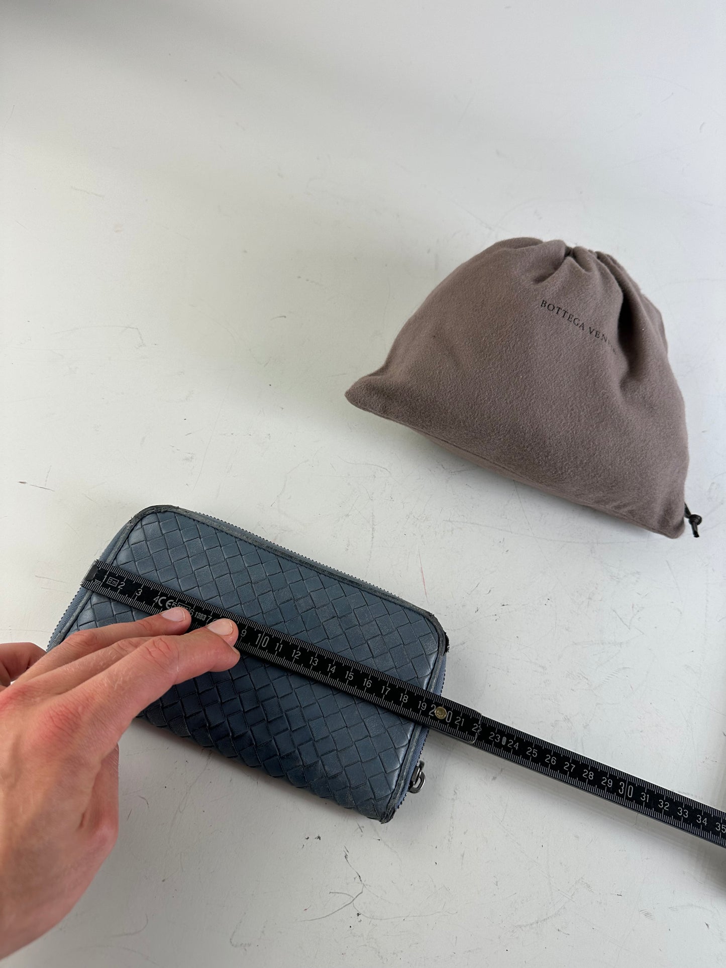 Vintage Bottega Veneta Woven Leather Zip Wallet Blue Silver