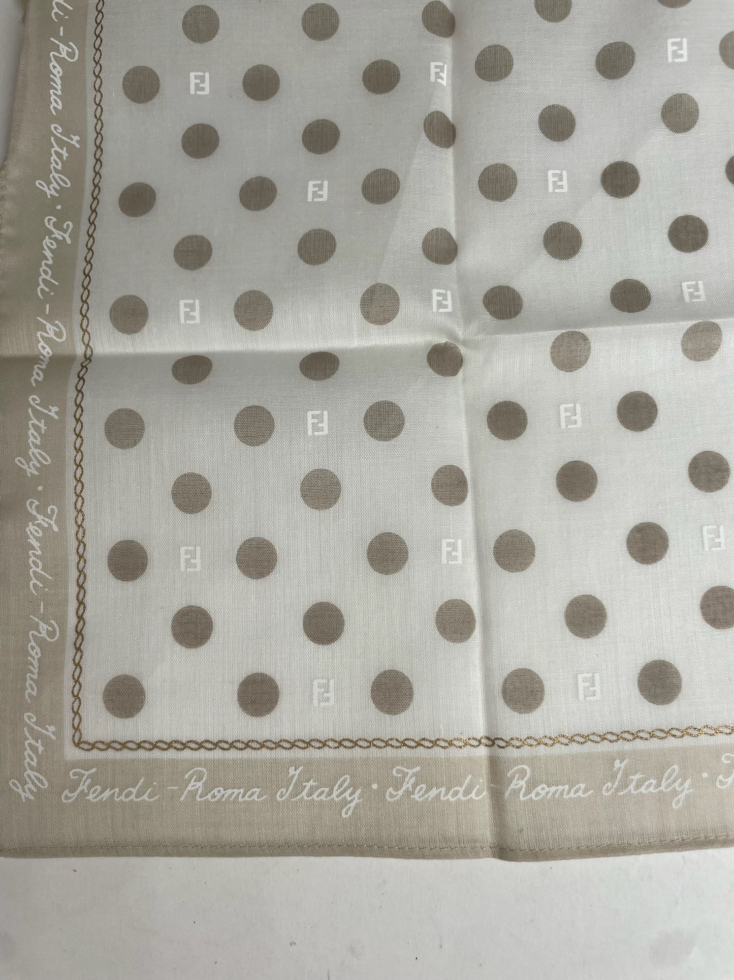 Vintage Fendi Polkadot Monogram Scarf White Grey