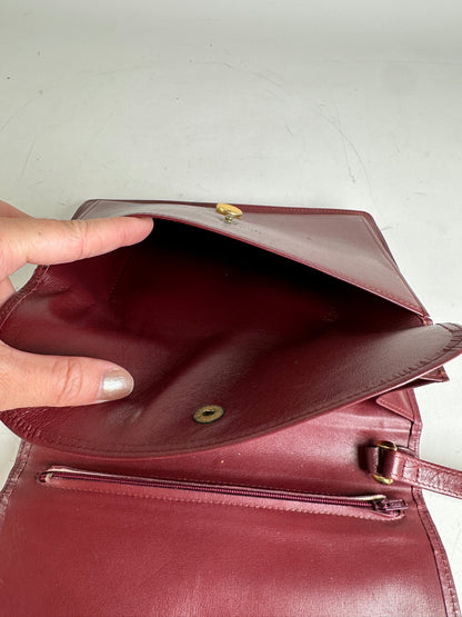 Vintage Cartier Leather Clutch Bag Burgundy Gold-tone