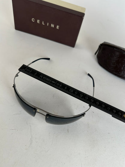 Vintage Celine Paris Rimless Sunglasses Silver Blue