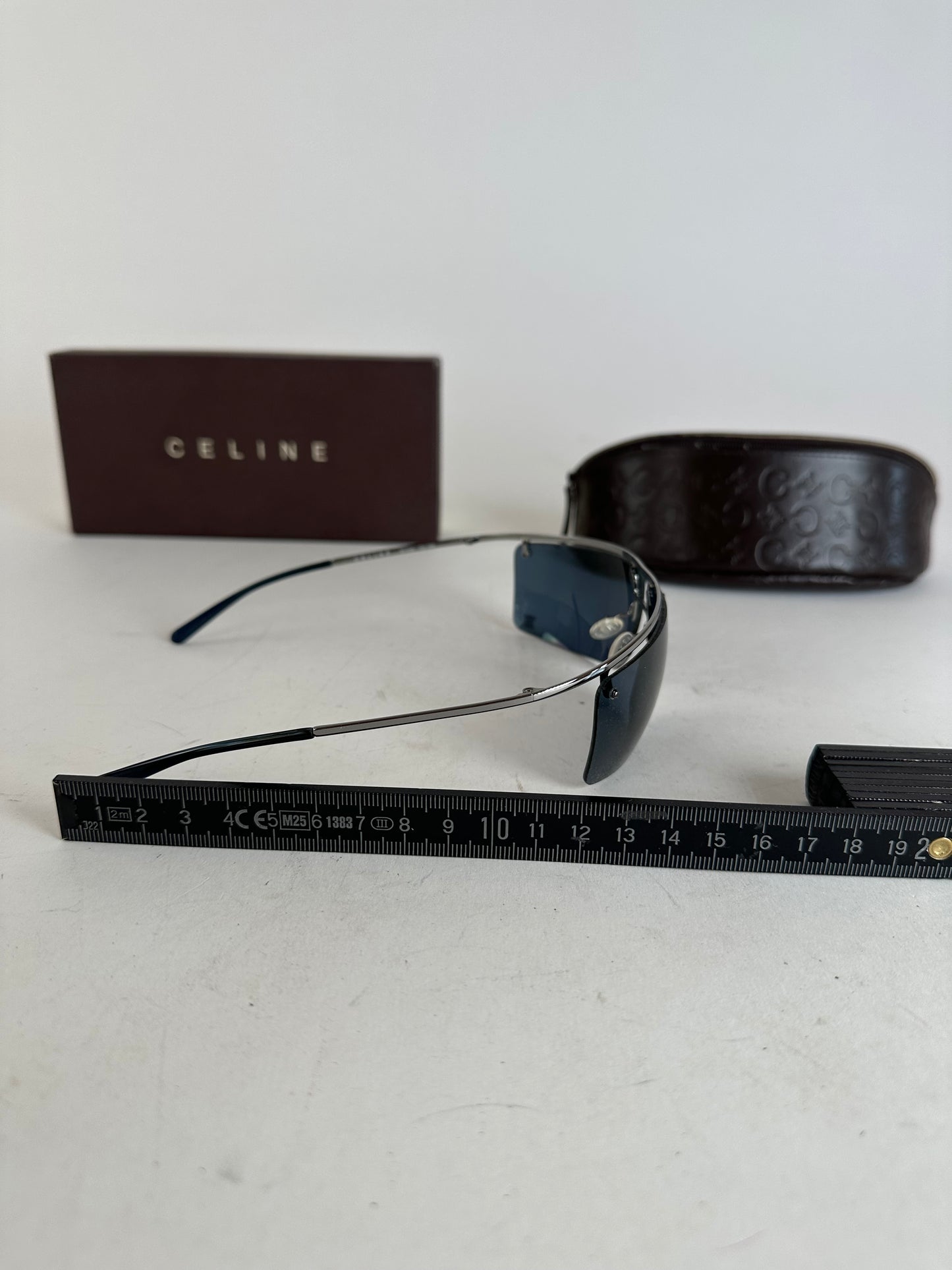 Vintage Celine Paris Rimless Sunglasses Silver Blue