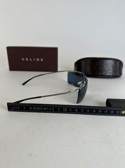 Vintage Celine Paris Rimless Sunglasses Silver Blue