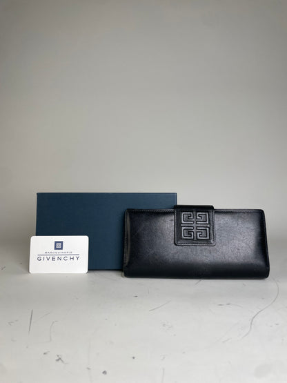 Vintage Givenchy Leather Wallet Black Gold Clasp