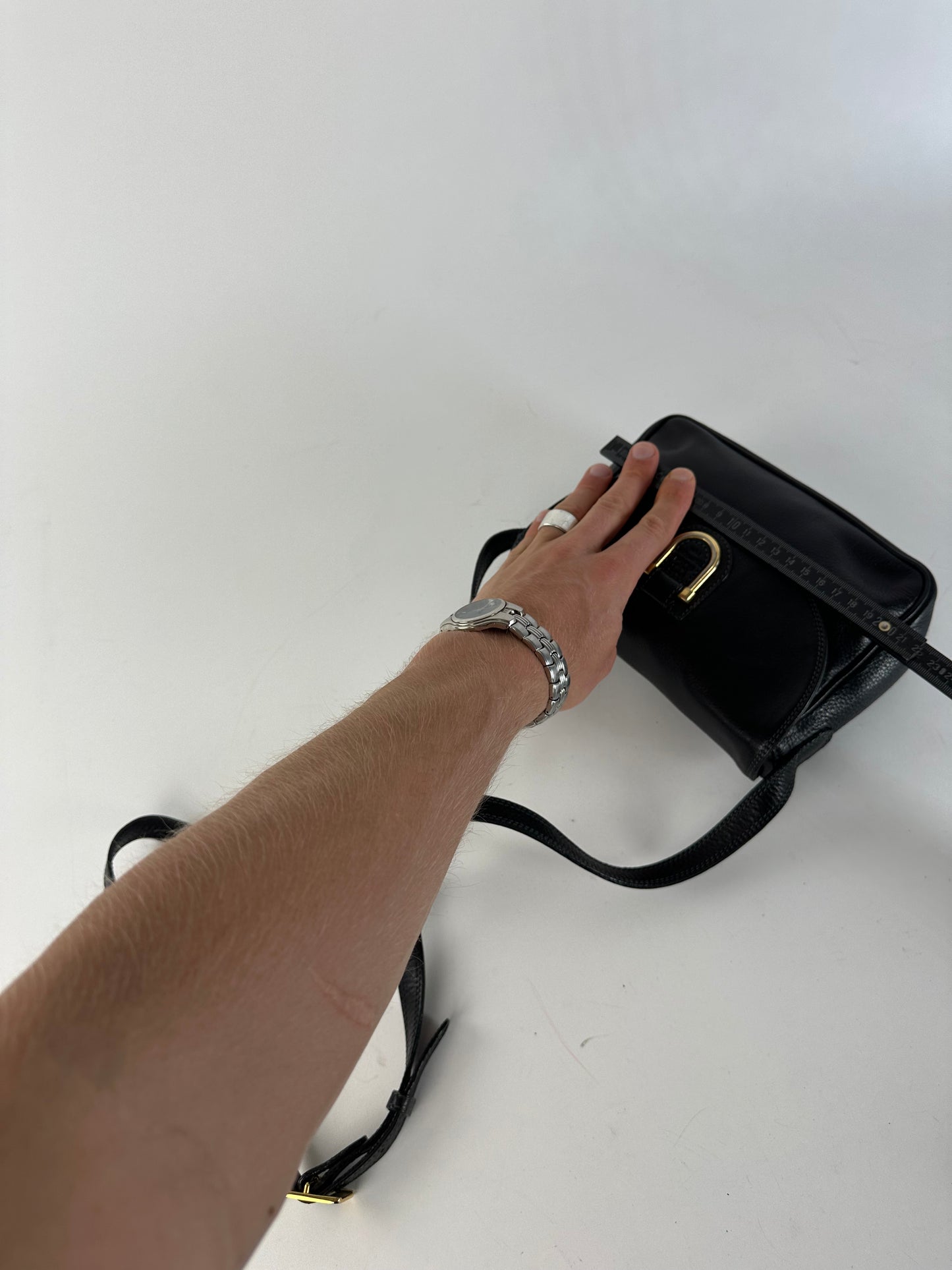 Vintage Courreges Paris Pebbled Leather Crossbody Flap Bag Black