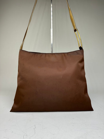 Vintage Givenchy Nylon Shoulder Bag Brown Olive Green Gold