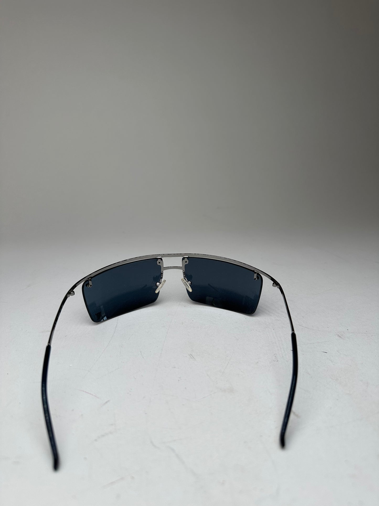 Vintage Celine Paris Rimless Sunglasses Silver Blue