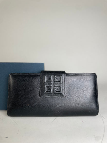 Vintage Givenchy Leather Wallet Black Gold Clasp