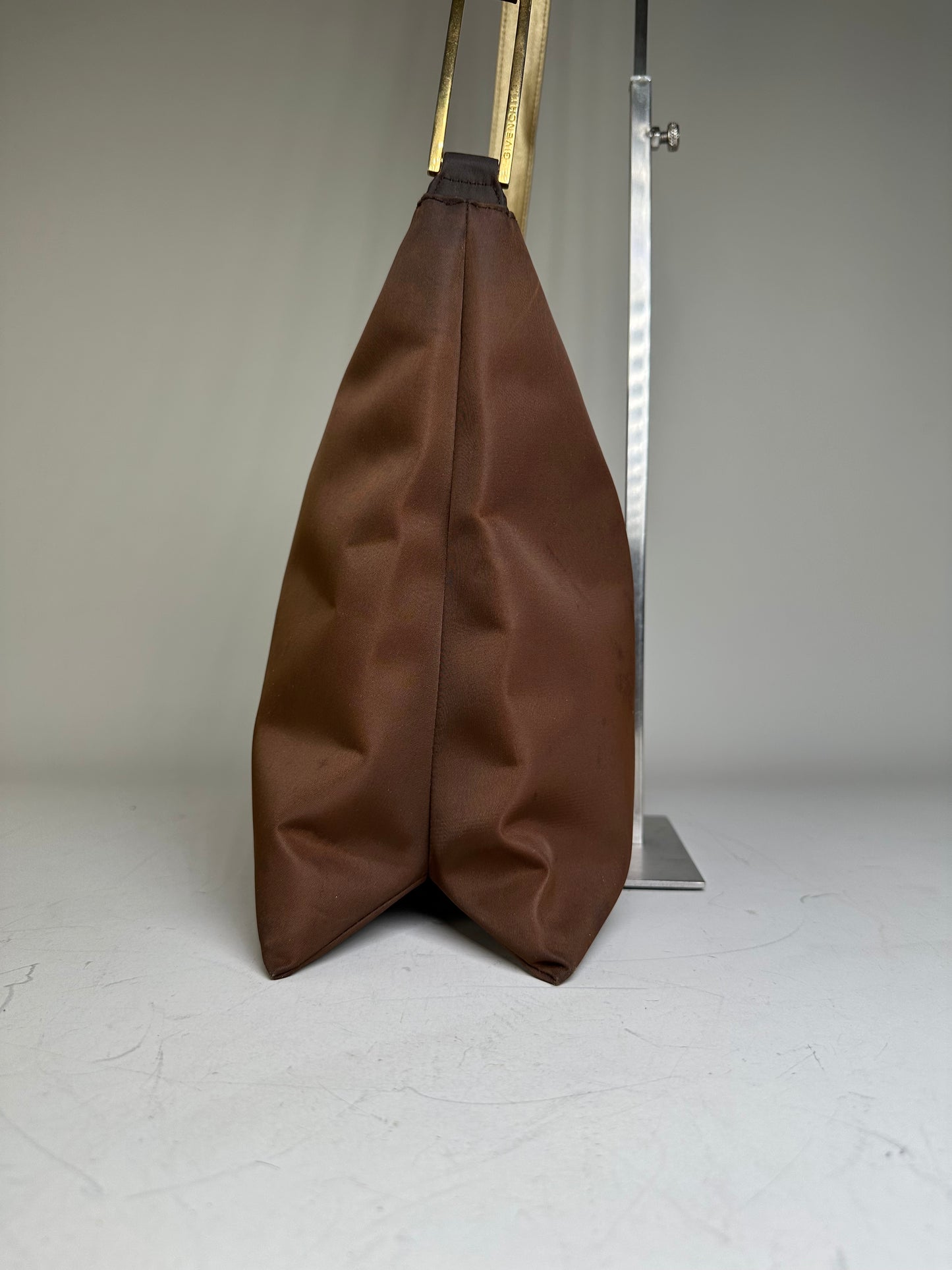 Vintage Givenchy Nylon Shoulder Bag Brown Olive Green Gold