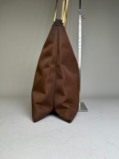 Vintage Givenchy Nylon Shoulder Bag Brown Olive Green Gold