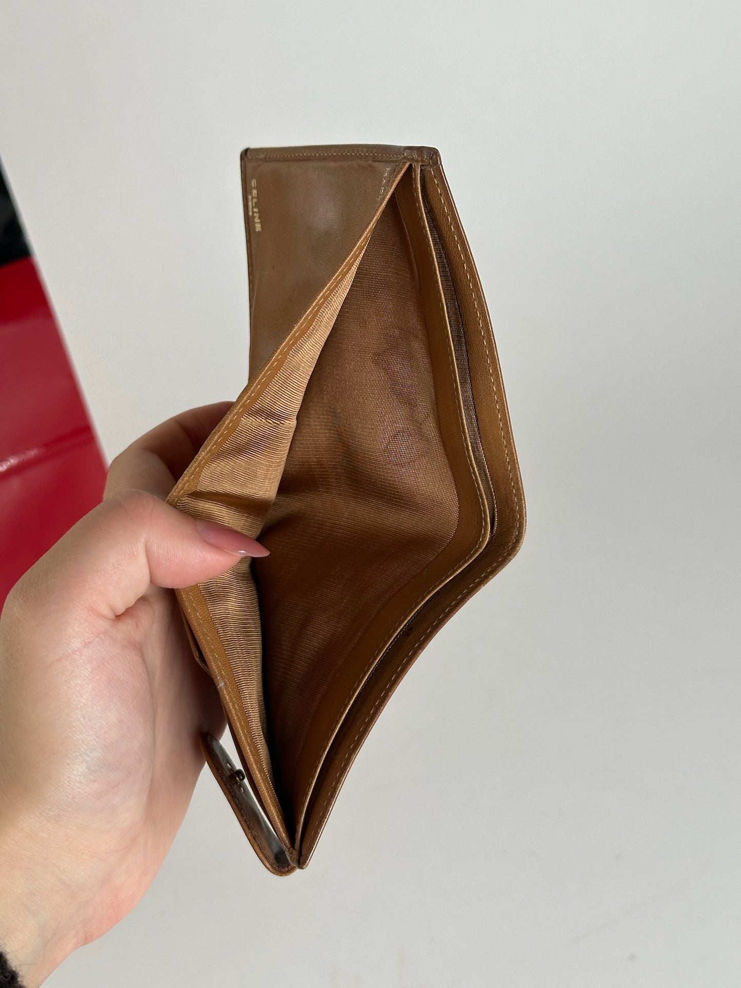 Vintage Celine Paris leather monogram wallet beige