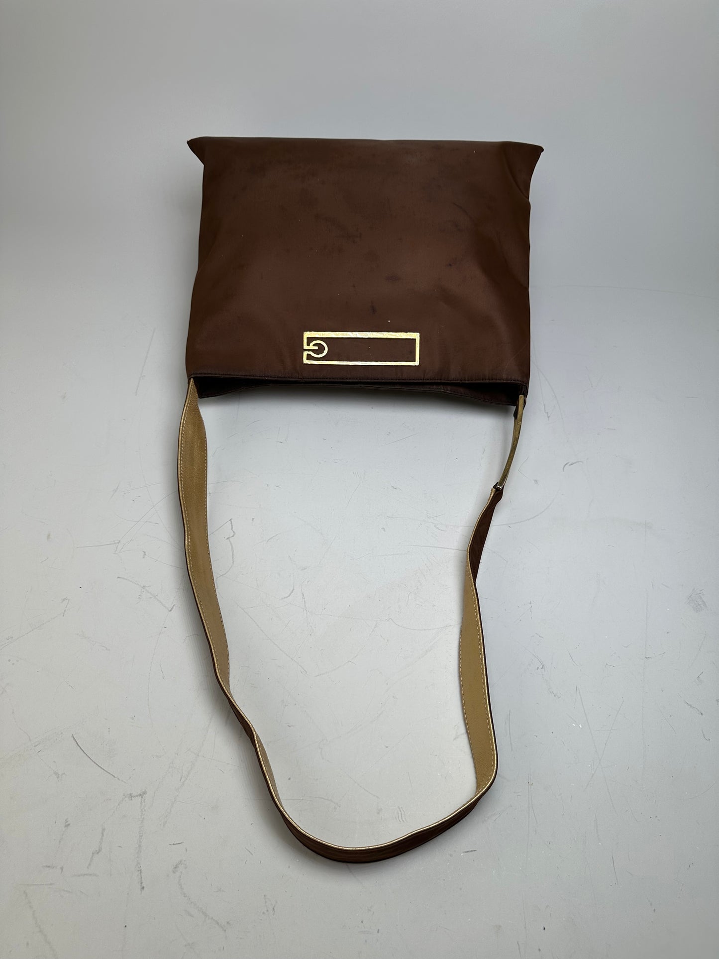 Vintage Givenchy Nylon Shoulder Bag Brown Olive Green Gold