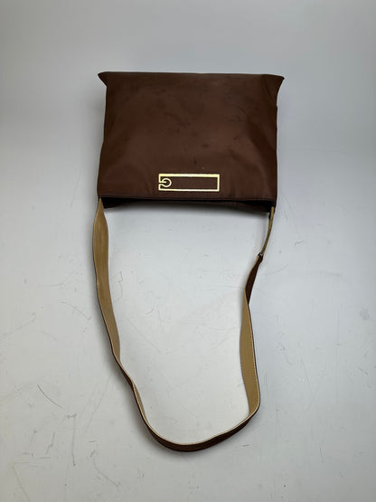 Vintage Givenchy Nylon Shoulder Bag Brown Olive Green Gold
