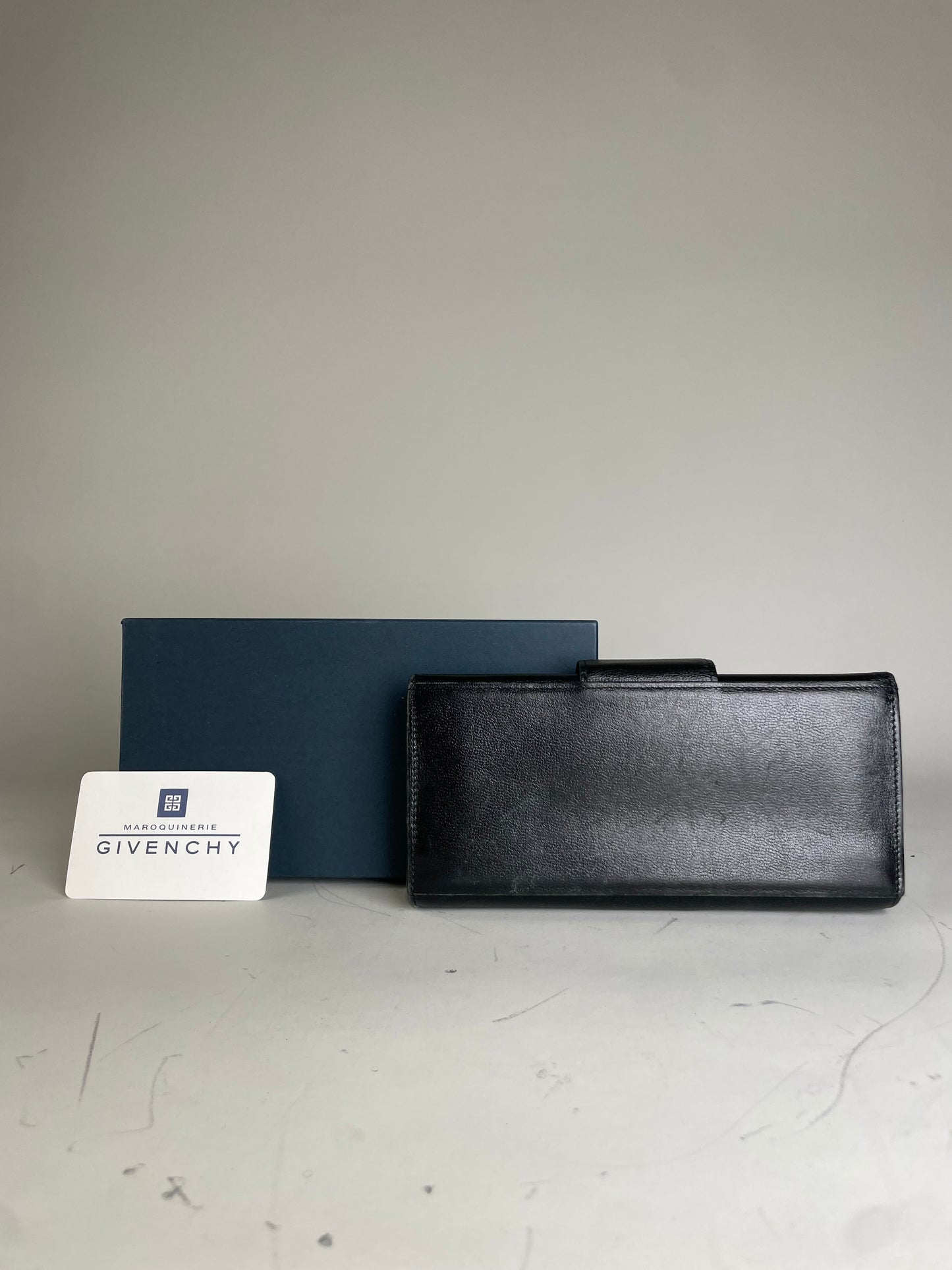 Vintage Givenchy Leather Wallet Black Gold Clasp