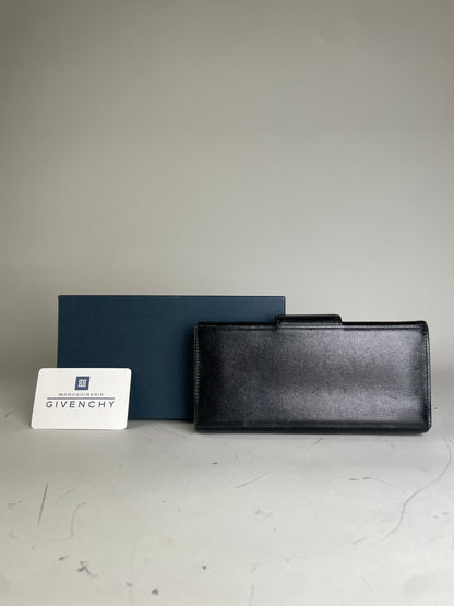 Vintage Givenchy Leather Wallet Black Gold Clasp
