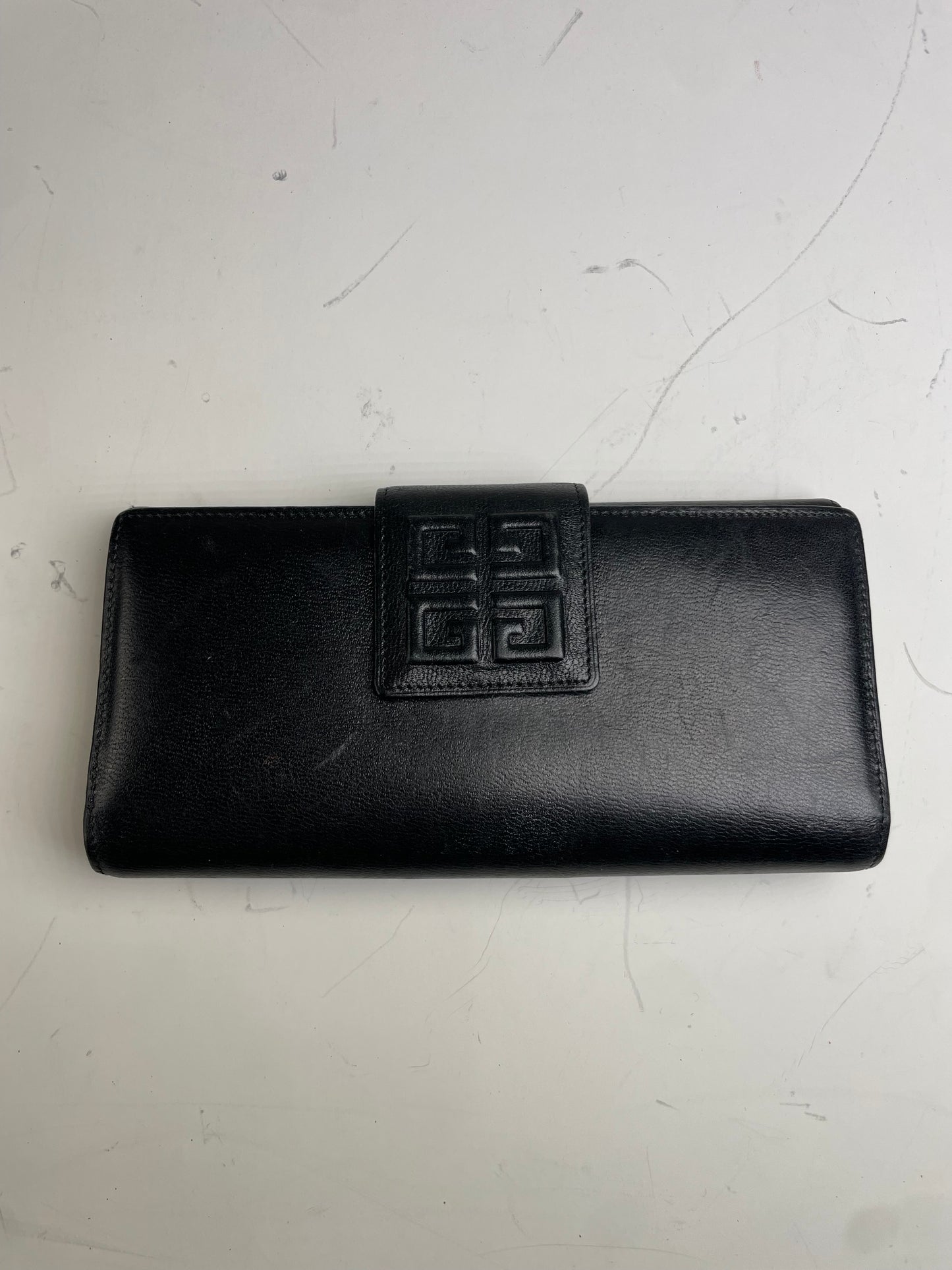 Vintage Givenchy Leather Wallet Black Gold Clasp
