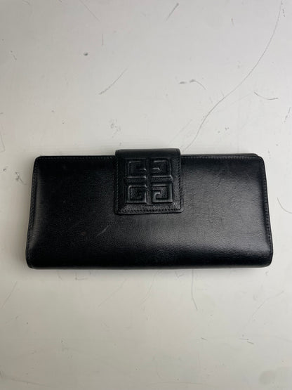 Vintage Givenchy Leather Wallet Black Gold Clasp
