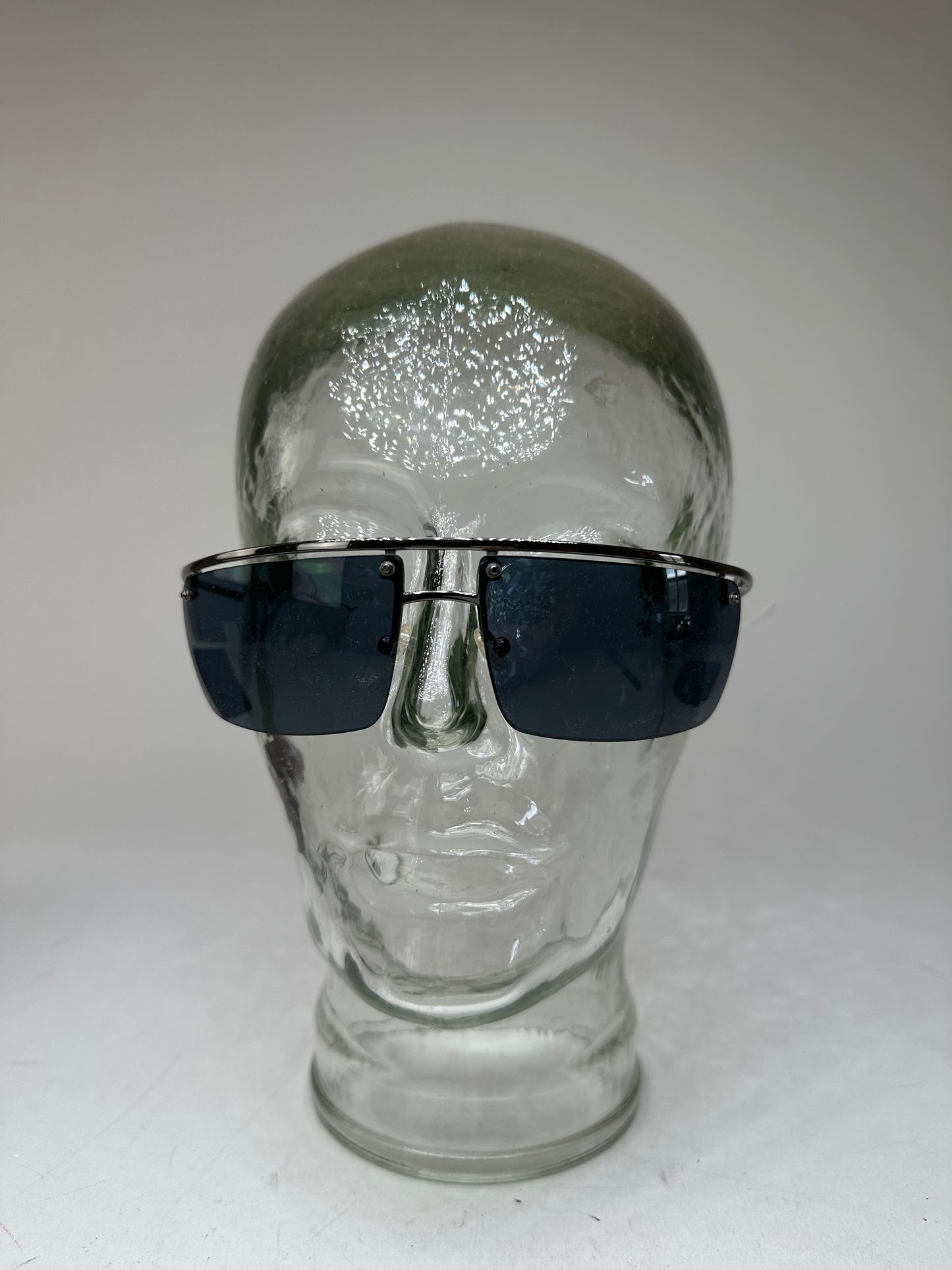 Vintage Celine Paris Rimless Sunglasses Silver Blue
